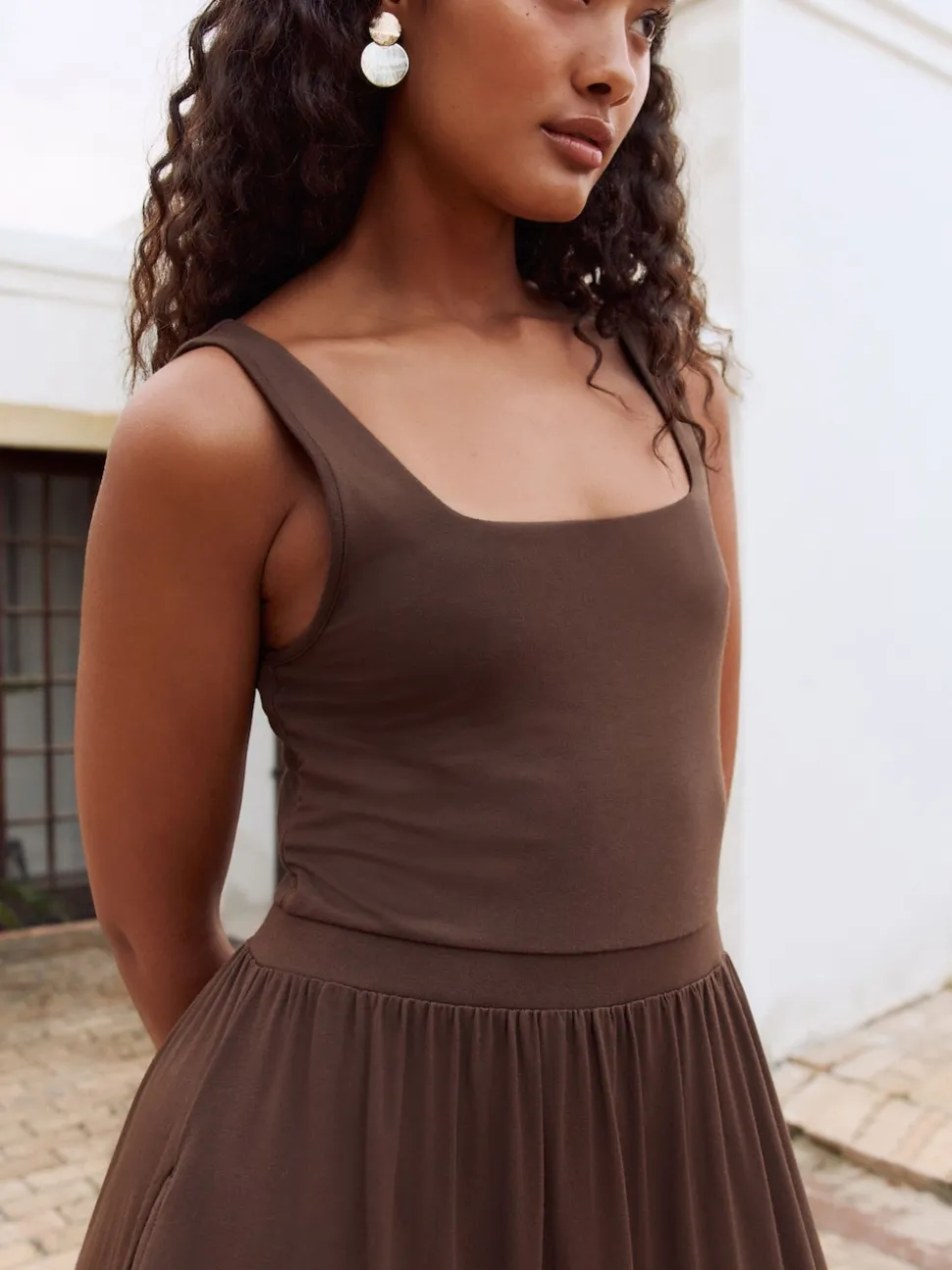 Chocolate Brown Jersey Waisted Summer Dress