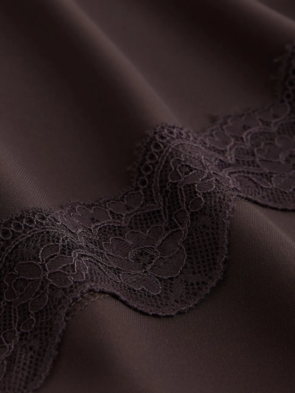 Chocolate Brown Lace Detail Long Sleeve Top