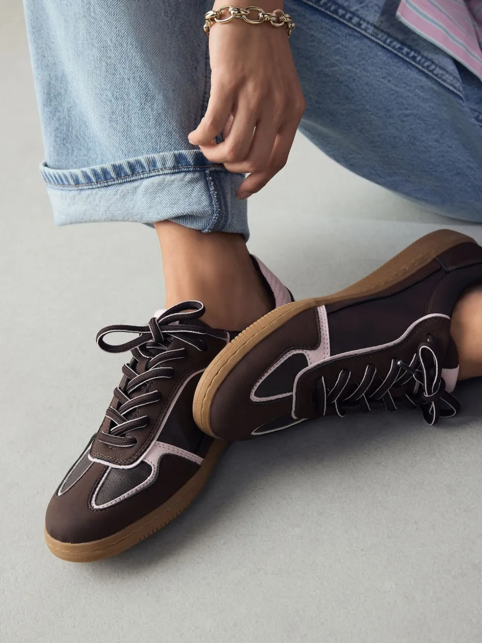 Chocolate Brown Lace-Up Trainers