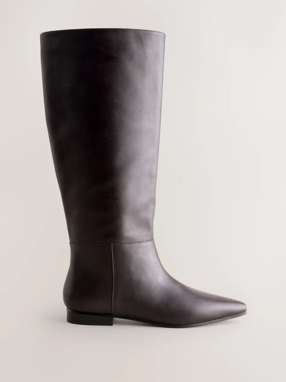 Chocolate Brown Leather Forever Comfort® Flat Chisel Toe Knee High Boots