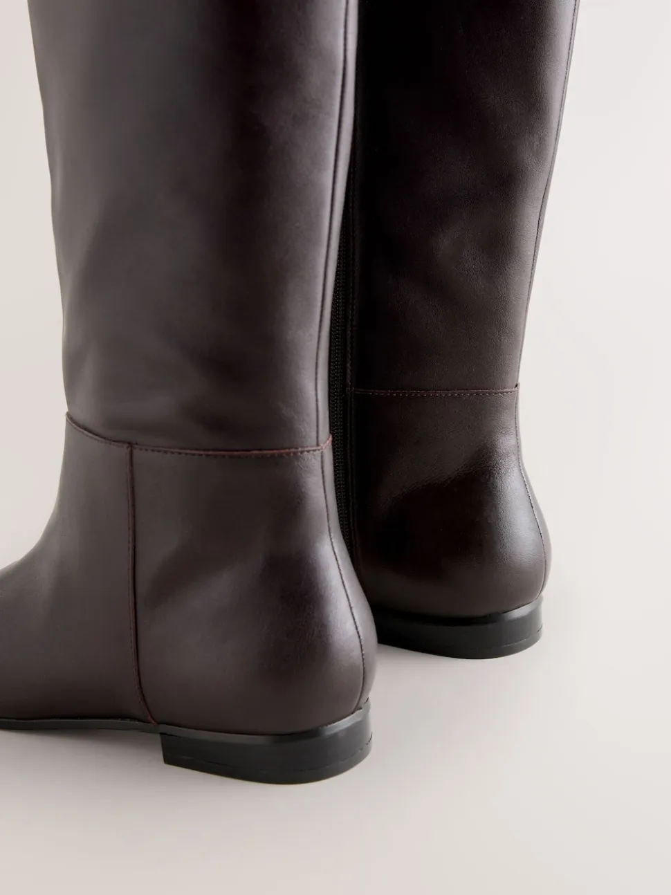 Chocolate Brown Leather Forever Comfort® Flat Chisel Toe Knee High Boots