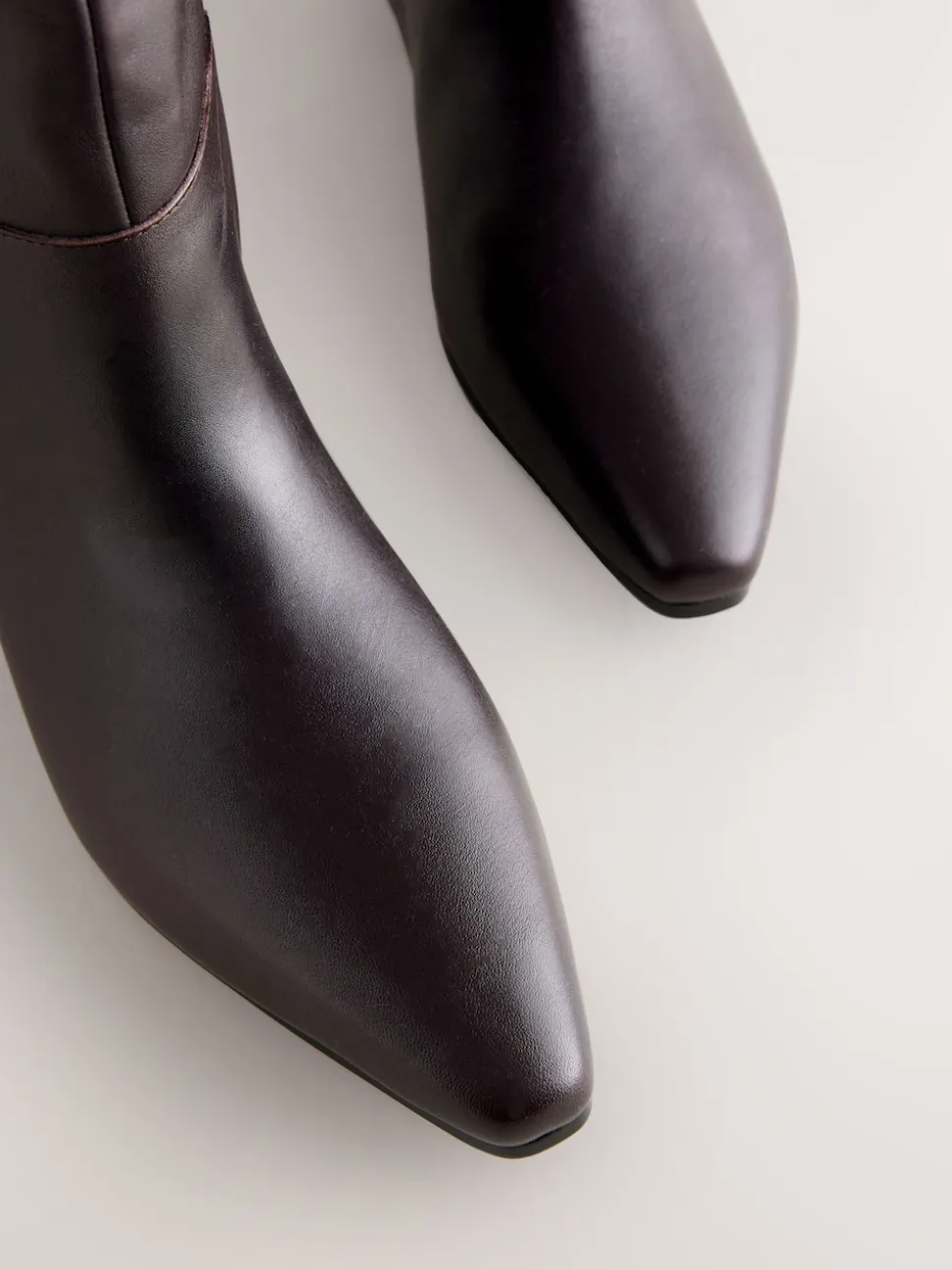 Chocolate Brown Leather Forever Comfort® Flat Chisel Toe Knee High Boots
