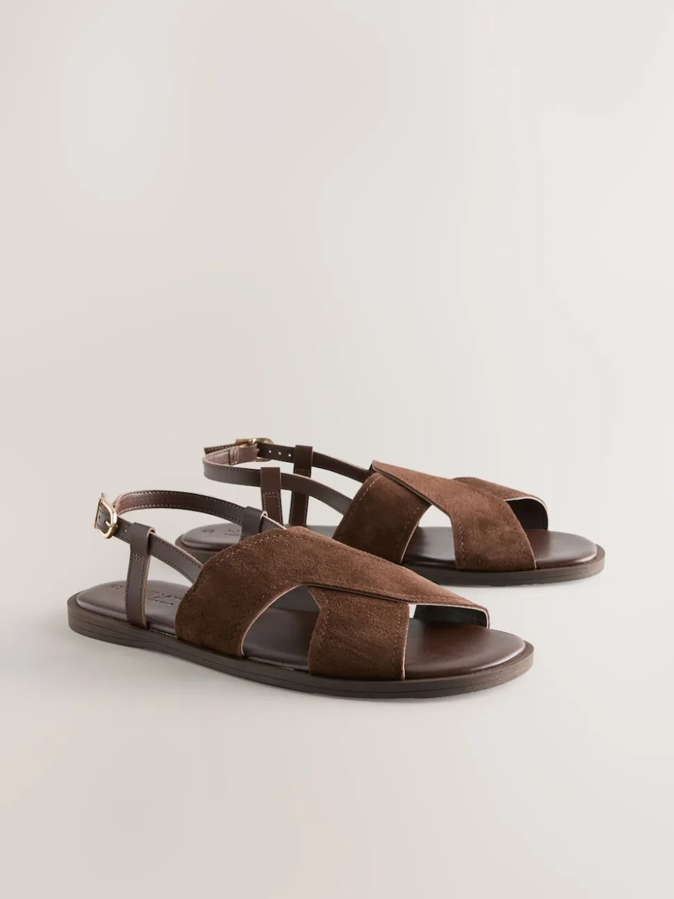 Chocolate Brown Leather Standard/Wide Fit Stitched Slingback Sandals
