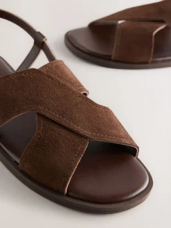 Chocolate Brown Leather Standard/Wide Fit Stitched Slingback Sandals