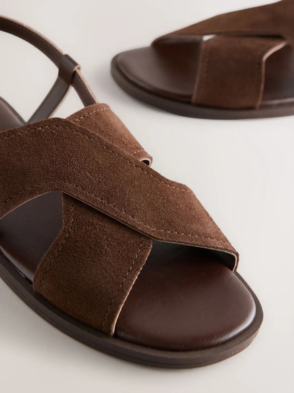 Chocolate Brown Leather Standard/Wide Fit Stitched Slingback Sandals