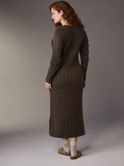 Chocolate Brown Maternity Knitted Nursing Dress