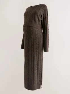 Chocolate Brown Maternity Knitted Nursing Dress