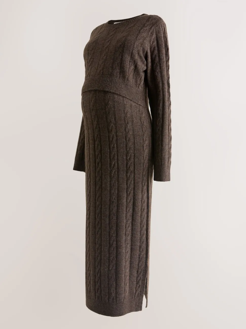 Chocolate Brown Maternity Knitted Nursing Dress