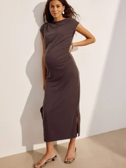 Chocolate Brown Maternity Short Sleeve Dress