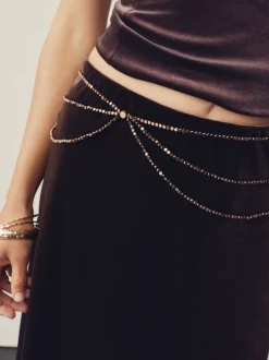 Chocolate Brown Metallic Skinny Tiered Beaded Belt