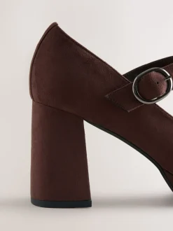 Chocolate Brown Microfibre Forever Comfort® Brogue Mary Jane Platform Block Heels