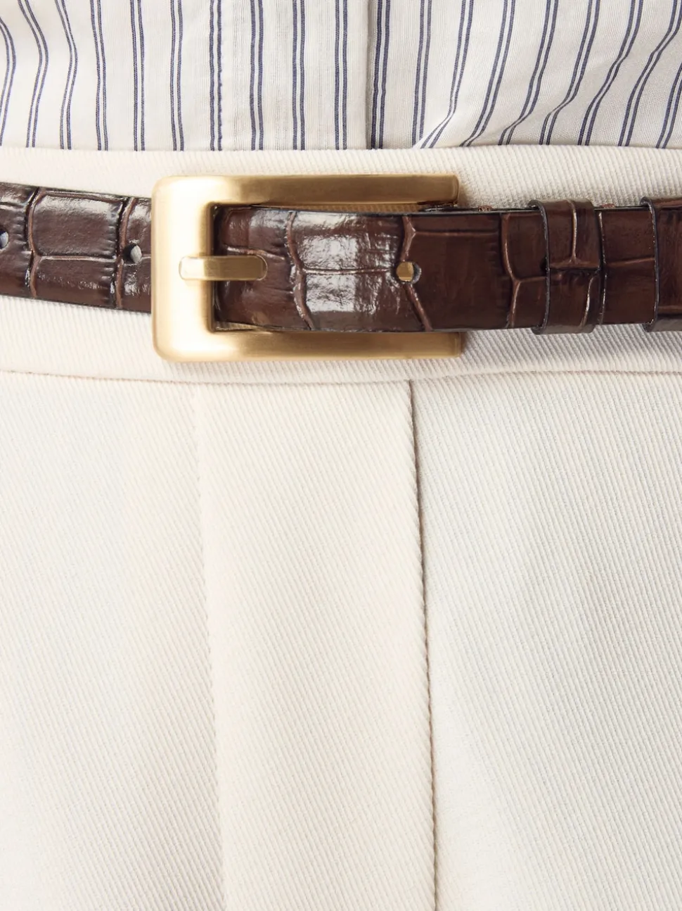 Chocolate Brown N. Premium Made In Italy Croc Effect Look Leather Belt