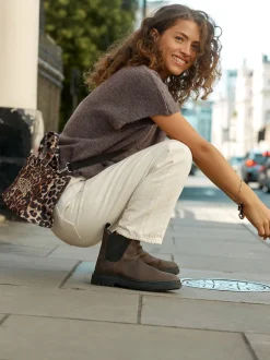 Chocolate Brown Oiled Leather Forever Comfort® Round Toe Chelsea Boots