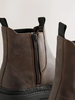 Chocolate Brown Oiled Leather Forever Comfort® Round Toe Chelsea Boots
