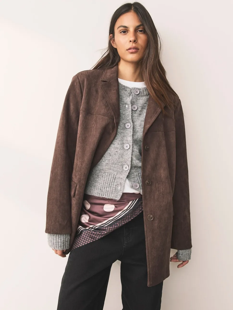 Chocolate Brown Polka Dot Satin Square Scarf