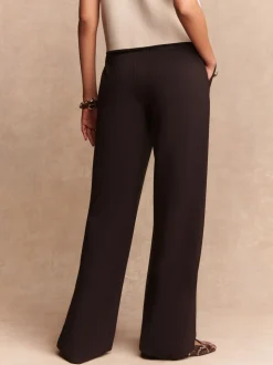 Chocolate Brown Ponte Wide Leg Trousers With Gold Button Detailing