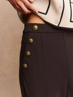 Chocolate Brown Ponte Wide Leg Trousers With Gold Button Detailing