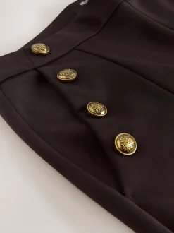 Chocolate Brown Ponte Wide Leg Trousers With Gold Button Detailing
