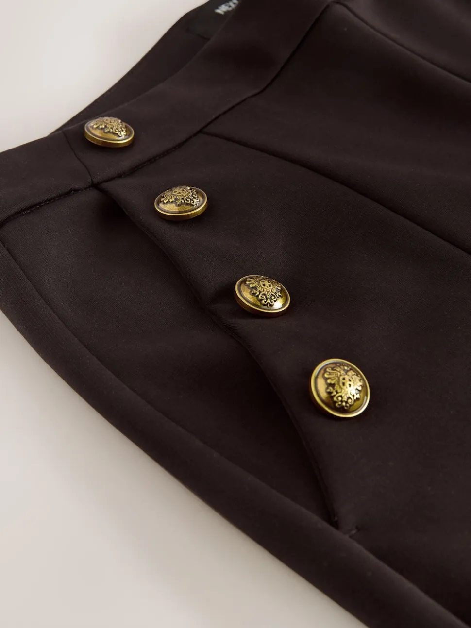 Chocolate Brown Ponte Wide Leg Trousers With Gold Button Detailing