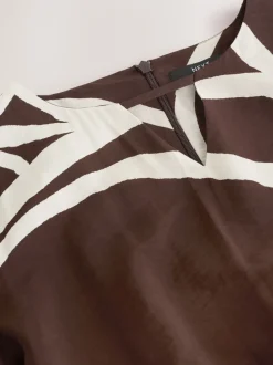 Chocolate Brown Print V-Neck 3/4 Length Sleeve Maxi Kaftan Dress