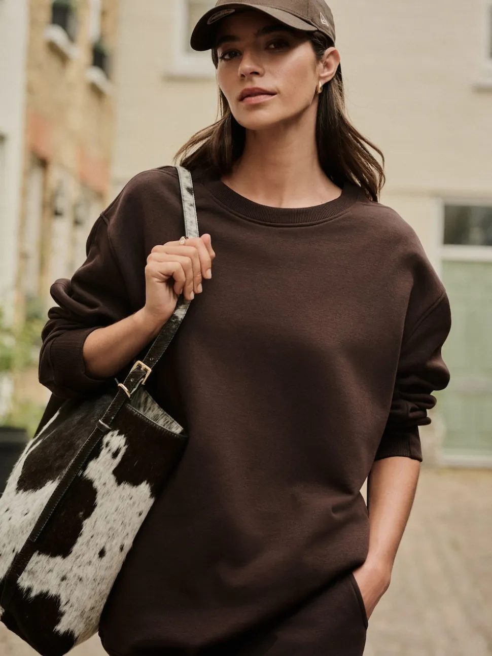 Chocolate Brown Relaxed Fit Essentials Longline Sweatshirt with Pockets