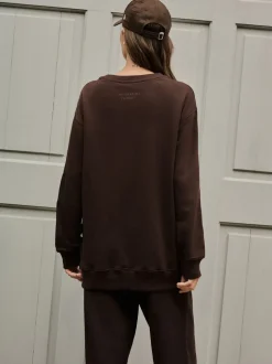 Chocolate Brown Relaxed Fit Essentials Longline Sweatshirt with Pockets