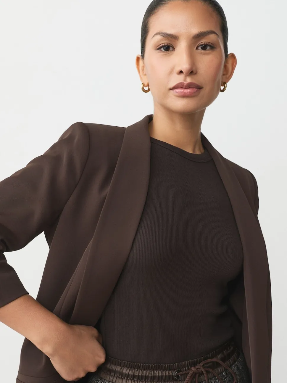 Chocolate Brown Relaxed Ruched Sleeve Blazer