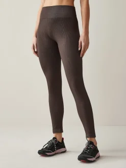 Chocolate Brown Ribbed Seamless High Waist Leggings