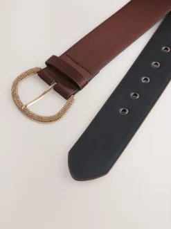 Chocolate Brown Satin Belt with Diamante Buckle