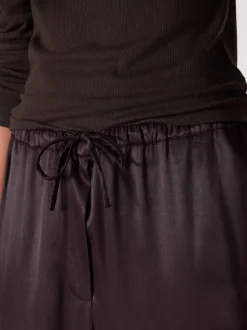 Chocolate Brown Satin Tie Waist Wide Leg Trousers