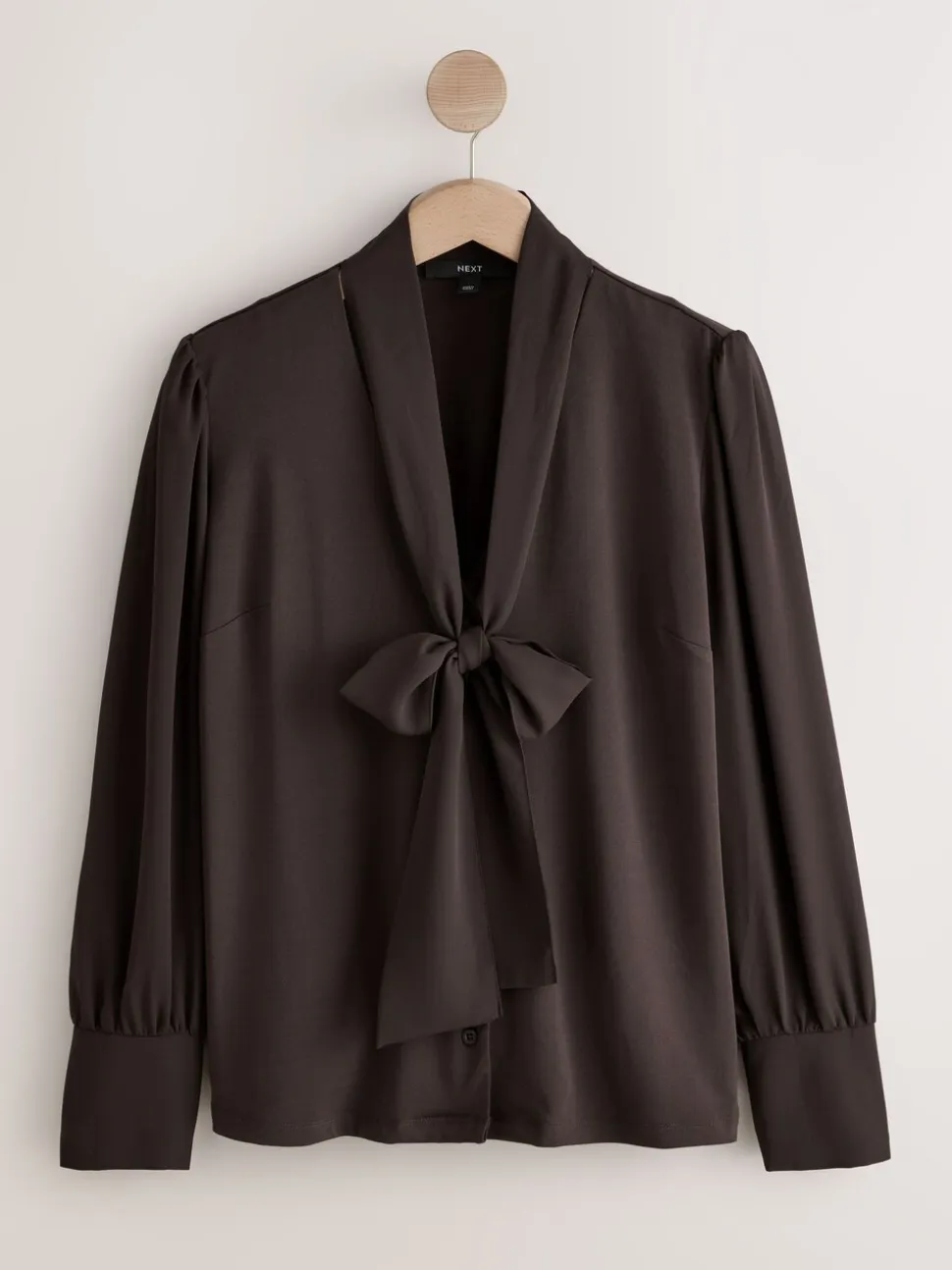 Chocolate Brown Scarf Neck Long Sleeve Blouse