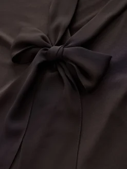 Chocolate Brown Scarf Neck Long Sleeve Blouse