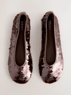 Chocolate Brown Sequin Forever Comfort® Round Toe Sequin Ballerina Flats