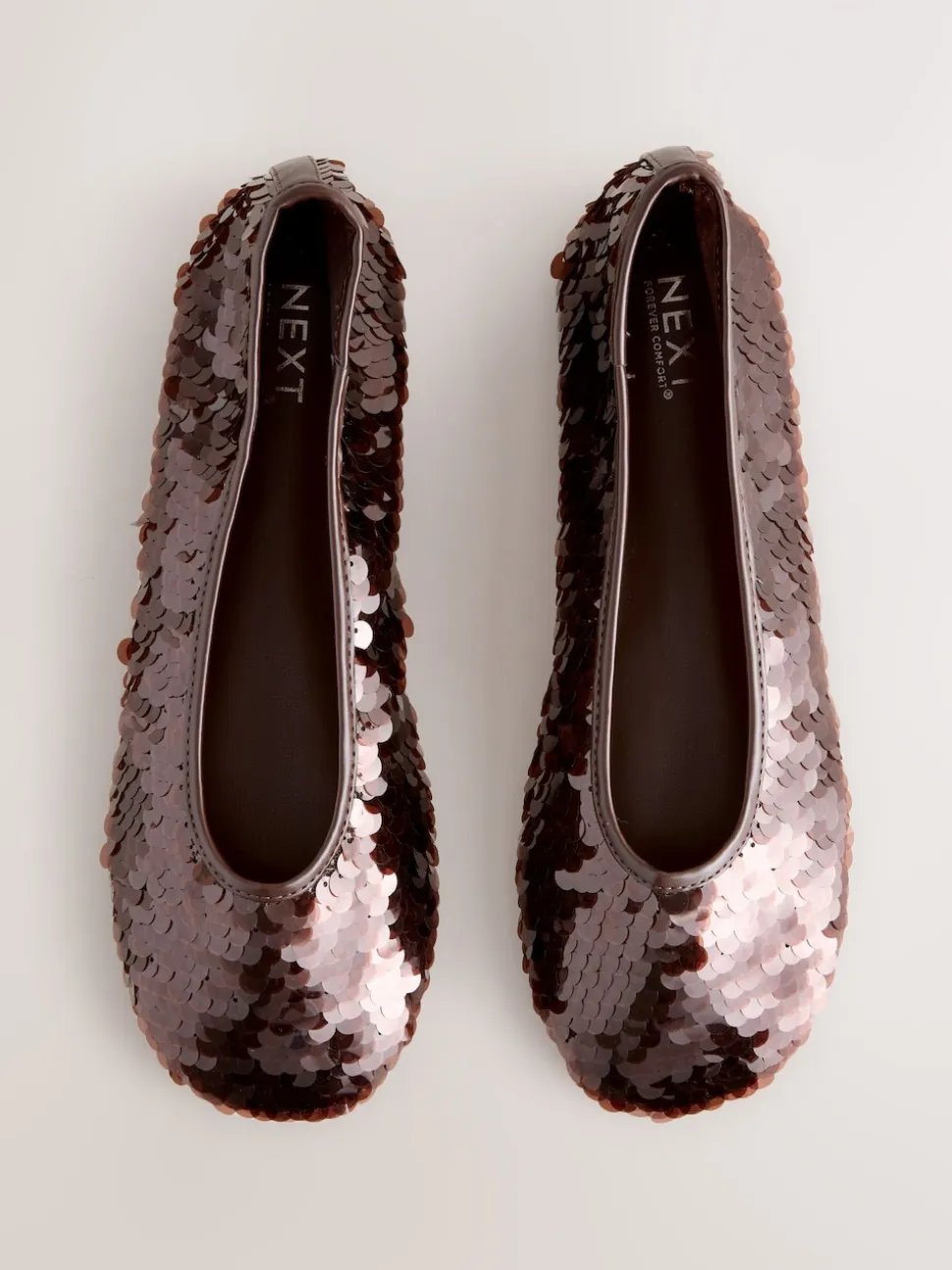 Chocolate Brown Sequin Forever Comfort® Round Toe Sequin Ballerina Flats
