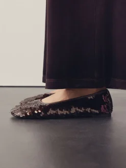 Chocolate Brown Sequin Forever Comfort® Round Toe Sequin Ballerina Flats