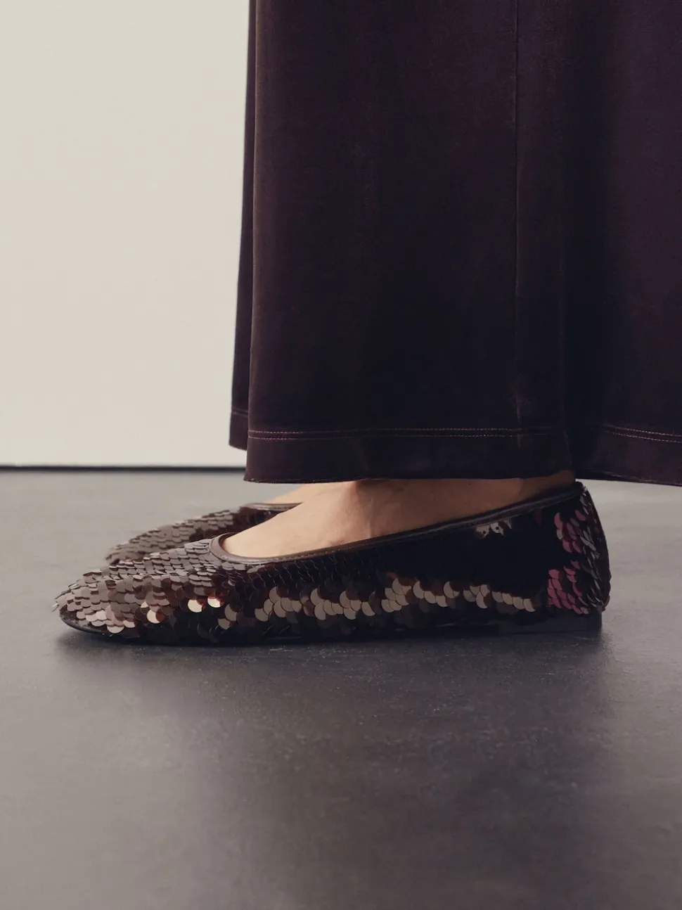 Chocolate Brown Sequin Forever Comfort® Round Toe Sequin Ballerina Flats
