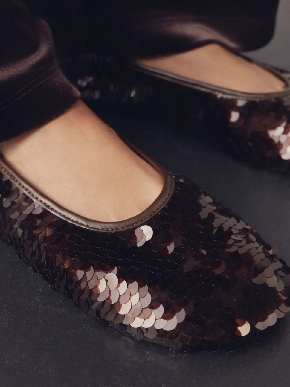Chocolate Brown Sequin Forever Comfort® Round Toe Sequin Ballerina Flats