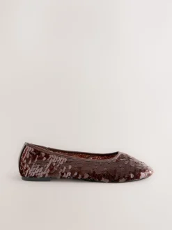 Chocolate Brown Sequin Forever Comfort® Round Toe Sequin Ballerina Flats
