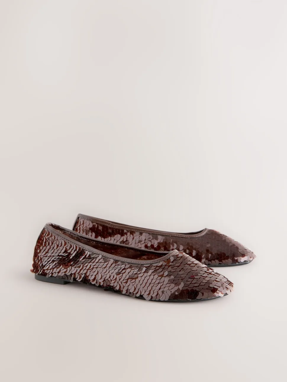 Chocolate Brown Sequin Forever Comfort® Round Toe Sequin Ballerina Flats