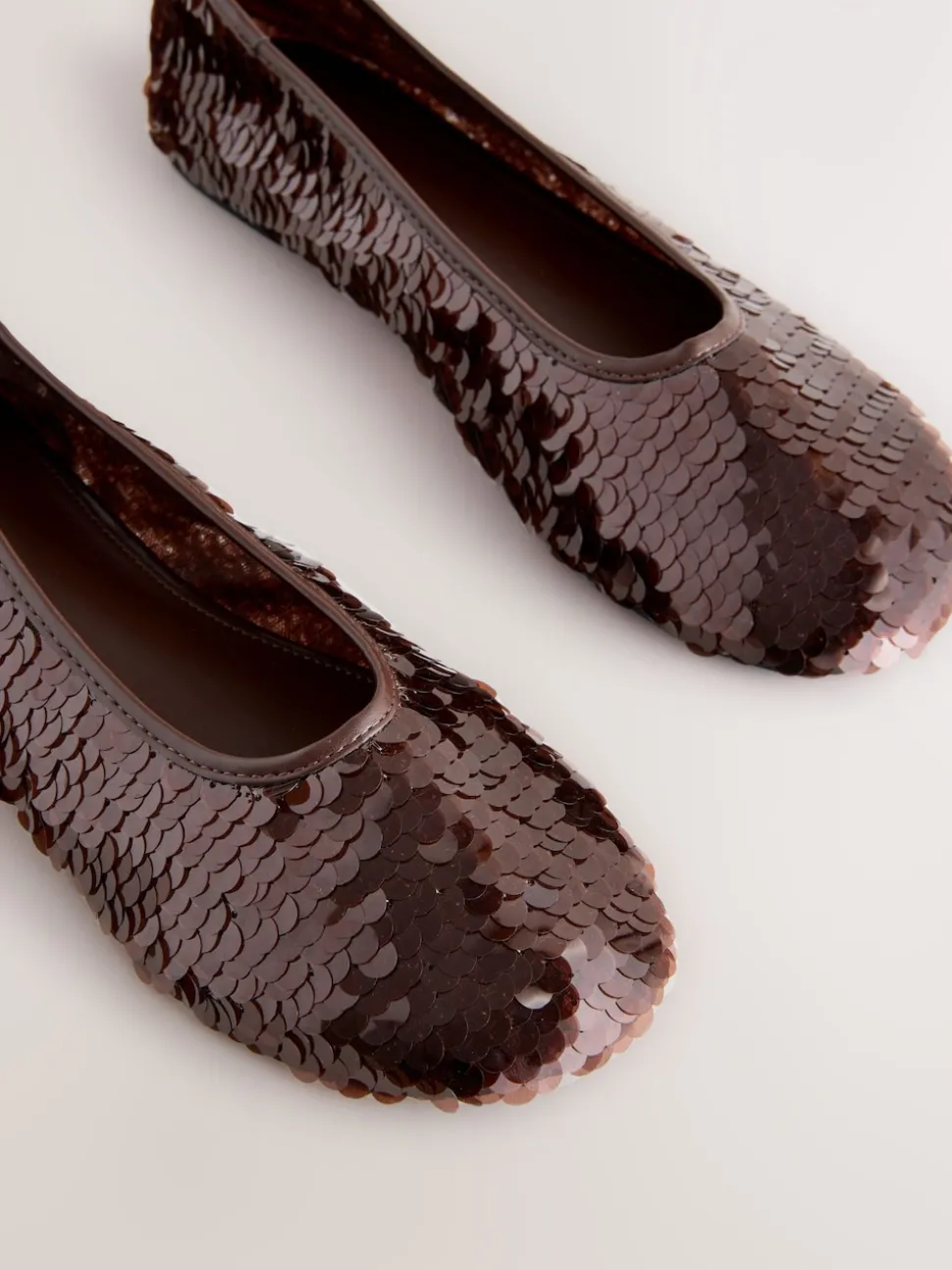 Chocolate Brown Sequin Forever Comfort® Round Toe Sequin Ballerina Flats