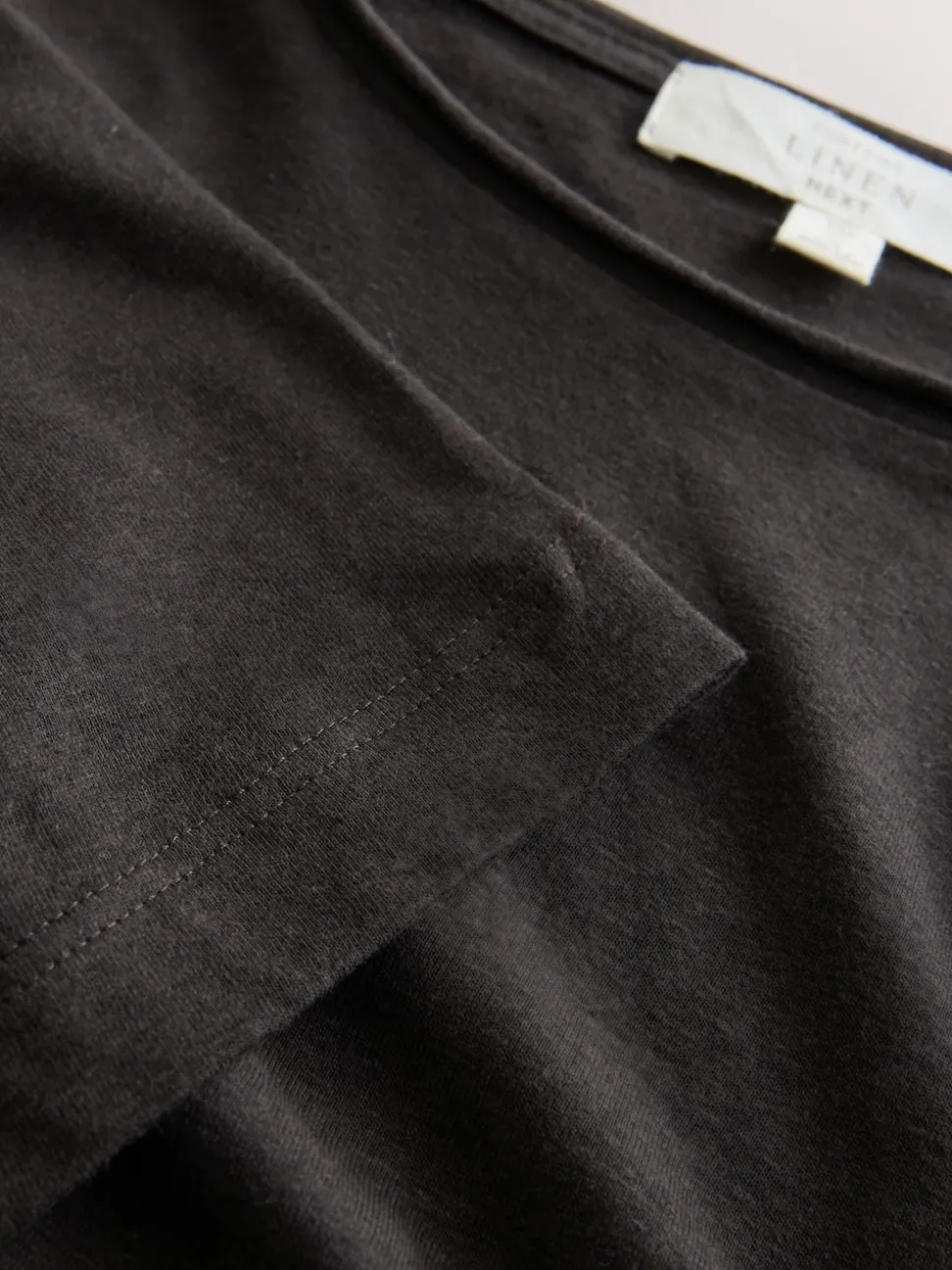 Chocolate Brown Short Sleeve Roll Edge Waisted Midi Dress with Linen