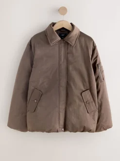 Chocolate Brown Shower Resistant Bomber Jacket