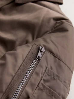 Chocolate Brown Shower Resistant Bomber Jacket