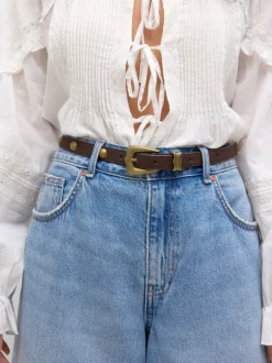 Chocolate Brown Skinny PU Domed Stud Belt