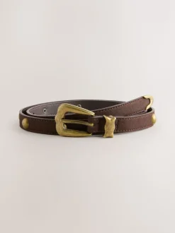 Chocolate Brown Skinny PU Domed Stud Belt