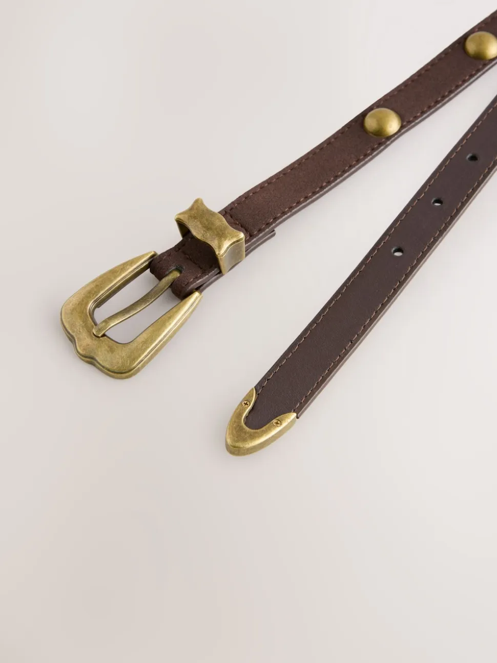 Chocolate Brown Skinny PU Domed Stud Belt