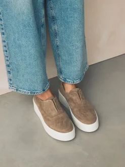 Chocolate Brown Slip On Signature Leather Chunky Wedge Platform Trainers