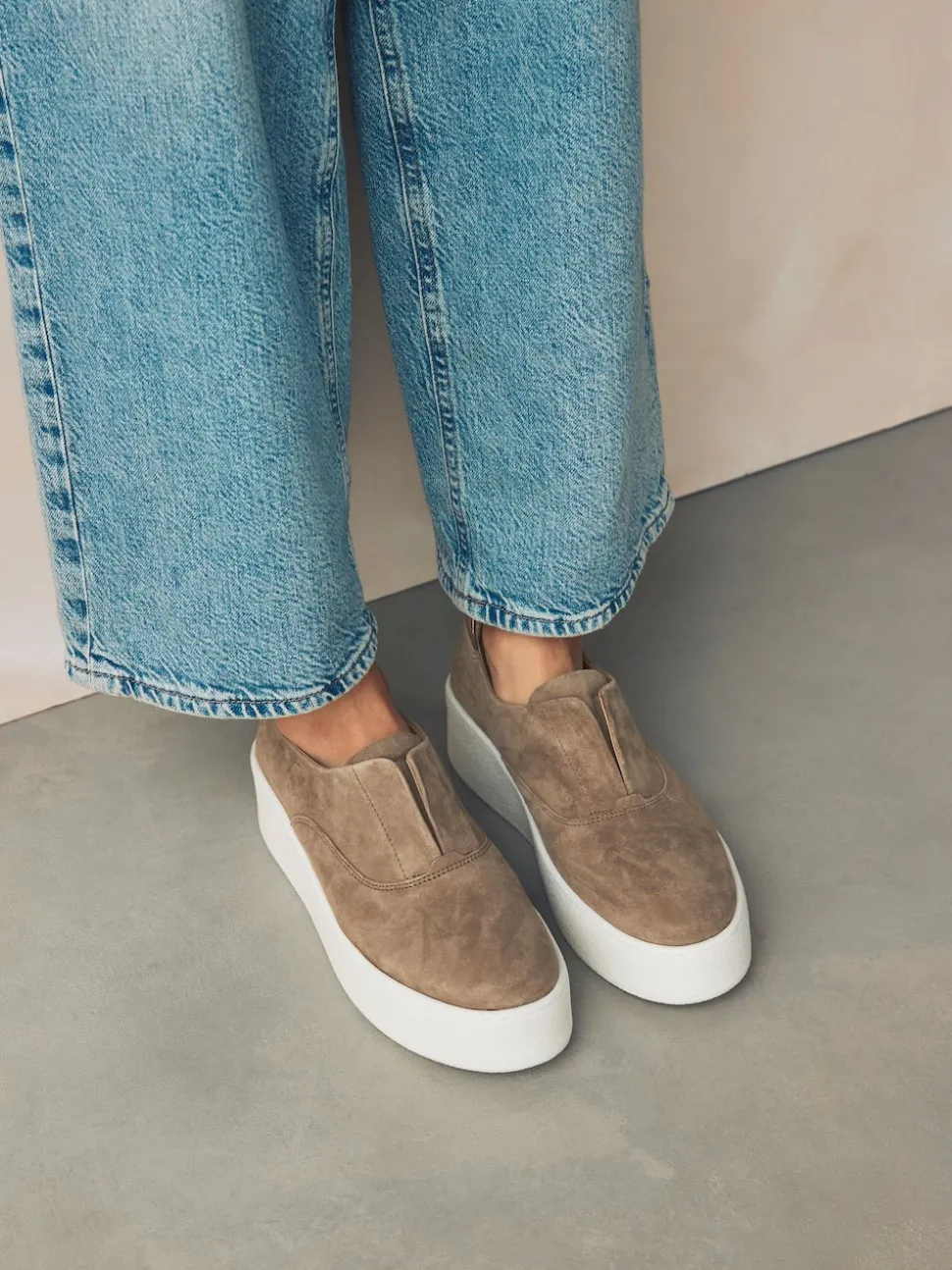 Chocolate Brown Slip On Signature Leather Chunky Wedge Platform Trainers
