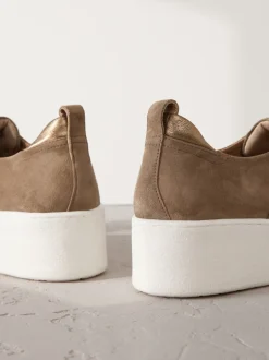 Chocolate Brown Slip On Signature Leather Chunky Wedge Platform Trainers