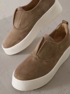 Chocolate Brown Slip On Signature Leather Chunky Wedge Platform Trainers
